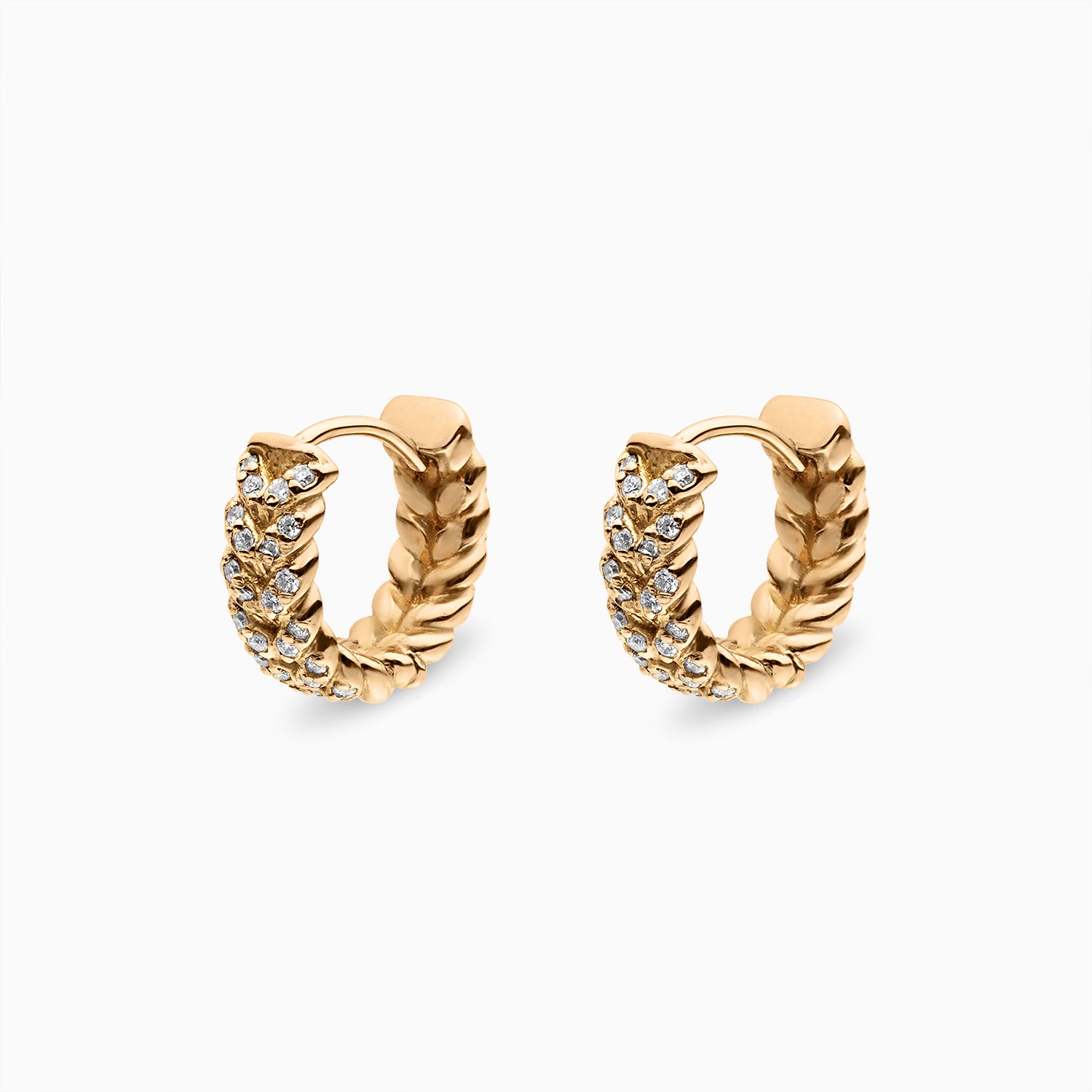 Diamond Braided Mini Hoops in 18K