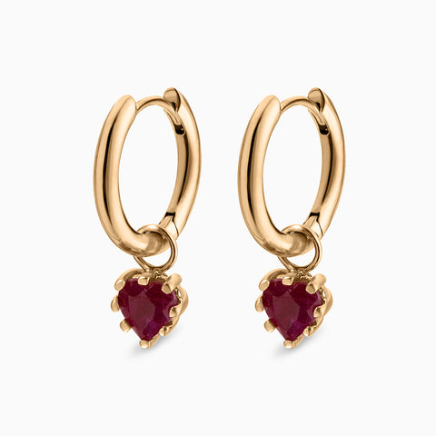 1.0ct Ruby Heart Drop Hoops