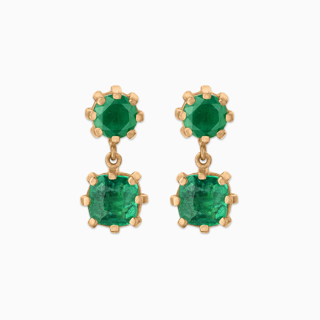 Emerald Relic Dual Drop Earrings