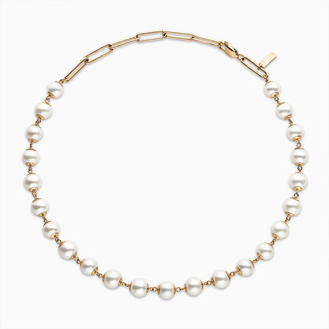 Ivory Pearl Paperclip Chain Necklace in 14K