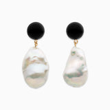 Baroque Pearl Drop Earrings in Ivory + Onyx